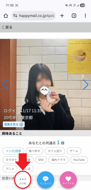 ハッピーメールのプロフィール画面のその他